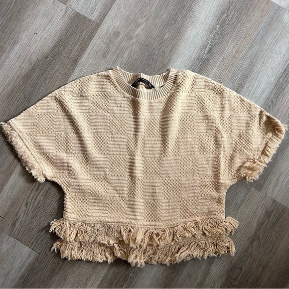 Zara Fringe Boxy Top Tan Boho - Picture 2 of 9